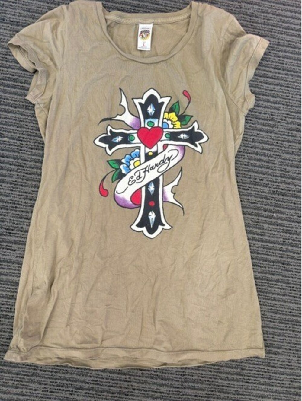New Vintage Y2K Ed Hardy by Christian Audigier "Cross Heart" t-shirt Large